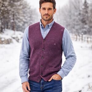 Raffi Linea Uomo Men's SZ M/50 100% Italian Merino Wool Cardigan Vest in Merlot